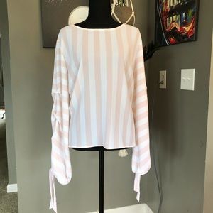 Vince Camaro Pink and White Striped Balloon Sleeve Blouse